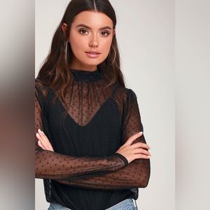 INTIMATELY FREE PEOPLE - Twice the fun black polka dot sheer mesh bodysuit